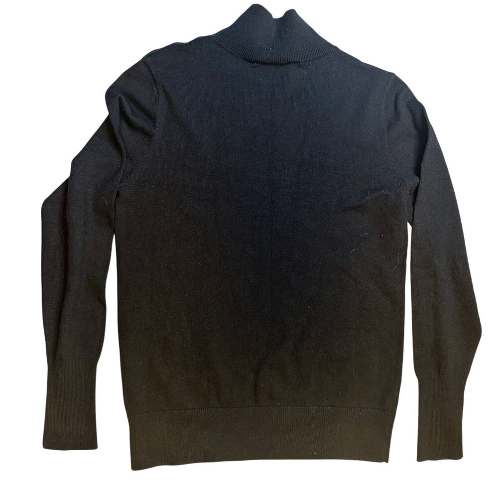 Ann Taylor Black Mock Neck Sweater Gold Button Quiet Luxury Parisian Chic - Picture 3 of 8